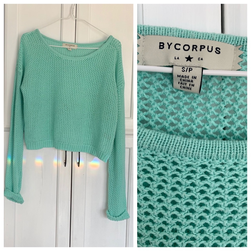 BYCORPUS Long Sleeve Mid Drift Knit Sweater Top